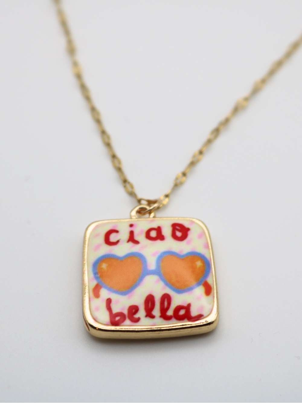 Gold-Tone 'Ciao Bella' Heart Sunglasses Pendant Necklace - Orange